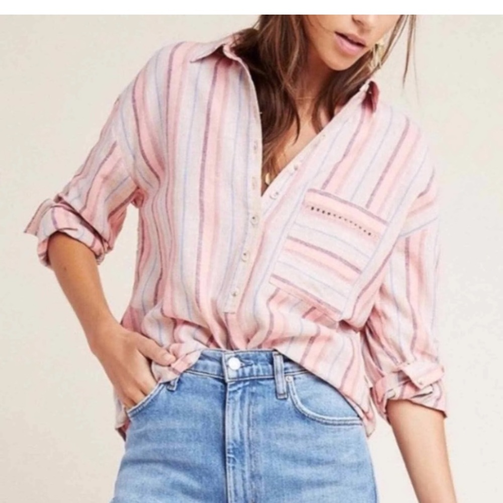 ⚡️Black Friday Sale⚡️ Maeve Anthropologie Lida Pink Striped Button Down